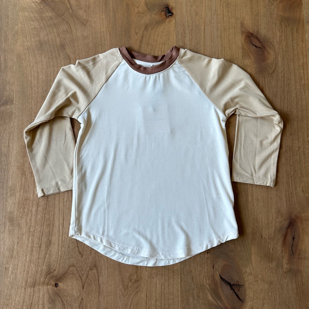 Long sleeve baseball tee in cream